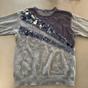 Stylish Gray Sequin Crewneck Sweater